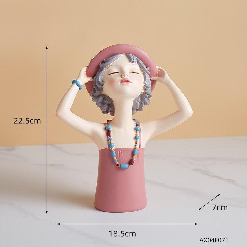 Shop 200044142 Girl with hat - pink Chichi Sculpture Mademoiselle Home Decor