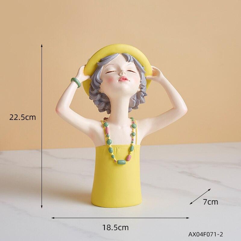 Shop 200044142 Girl with hat - yellow Chichi Sculpture Mademoiselle Home Decor
