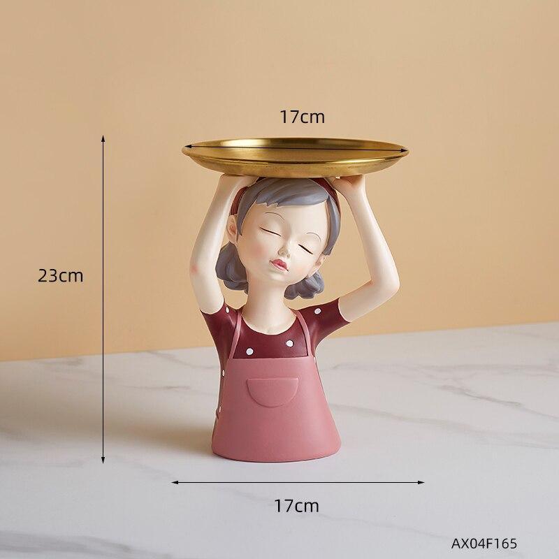 Shop 200044142 Girl with tray - Red Chichi Sculpture Mademoiselle Home Decor