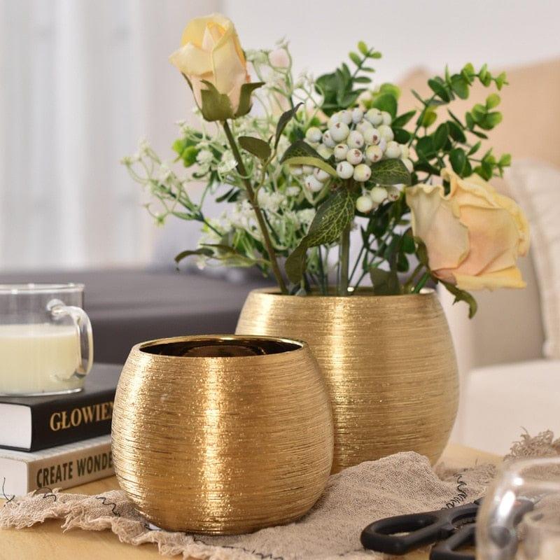 Shop 0 Gold-Plated Ceramic Flower Pot Round Flower Vase Succulent Pot Gold-Plated Ceramic Brushed Fleshy Round Flower Pot Vase Flower F Mademoiselle Home Decor