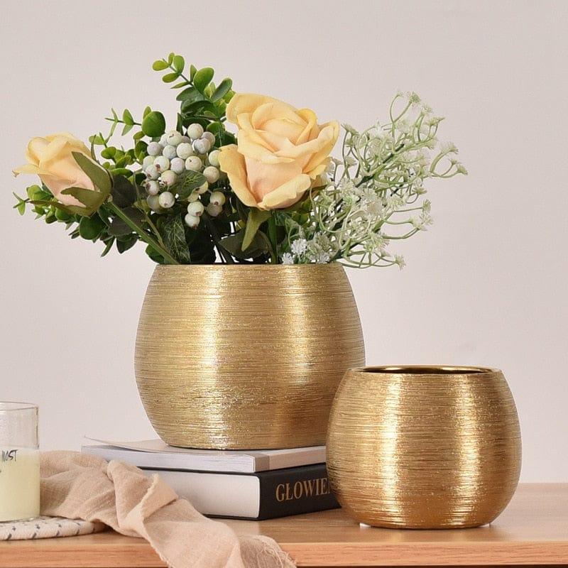 Shop 0 Gold-Plated Ceramic Flower Pot Round Flower Vase Succulent Pot Gold-Plated Ceramic Brushed Fleshy Round Flower Pot Vase Flower F Mademoiselle Home Decor