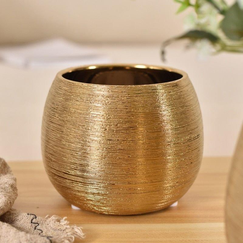 Shop 0 Gold-Plated Ceramic Flower Pot Round Flower Vase Succulent Pot Gold-Plated Ceramic Brushed Fleshy Round Flower Pot Vase Flower F Mademoiselle Home Decor