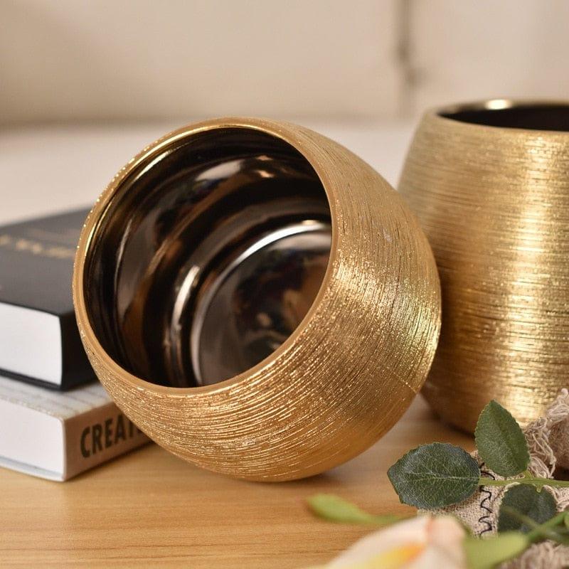 Shop 0 Gold-Plated Ceramic Flower Pot Round Flower Vase Succulent Pot Gold-Plated Ceramic Brushed Fleshy Round Flower Pot Vase Flower F Mademoiselle Home Decor