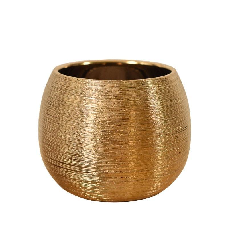 Shop 0 GOLD / 13X10.5X9.2cm Gold-Plated Ceramic Flower Pot Round Flower Vase Succulent Pot Gold-Plated Ceramic Brushed Fleshy Round Flower Pot Vase Flower F Mademoiselle Home Decor