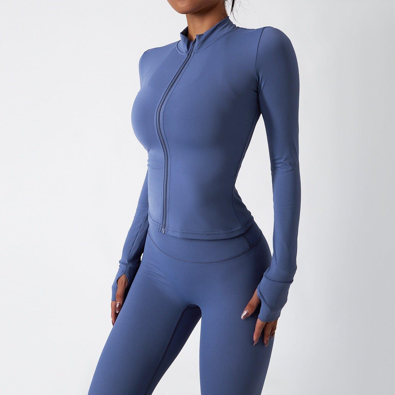 Shop 0 blue coat set / S / China 2 Piece Yoga Suits Yoga Clothes Women High Waist Leggings Zipper Long Sleeves Gym Workout Fitness Clothes Set Running Sportswear Mademoiselle Home Decor
