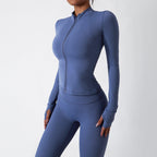 Shop 0 blue coat set / S / China 2 Piece Yoga Suits Yoga Clothes Women High Waist Leggings Zipper Long Sleeves Gym Workout Fitness Clothes Set Running Sportswear Mademoiselle Home Decor
