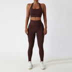 Shop 0 dark brown bra set / S / China 2 Piece Yoga Suits Yoga Clothes Women High Waist Leggings Zipper Long Sleeves Gym Workout Fitness Clothes Set Running Sportswear Mademoiselle Home Decor