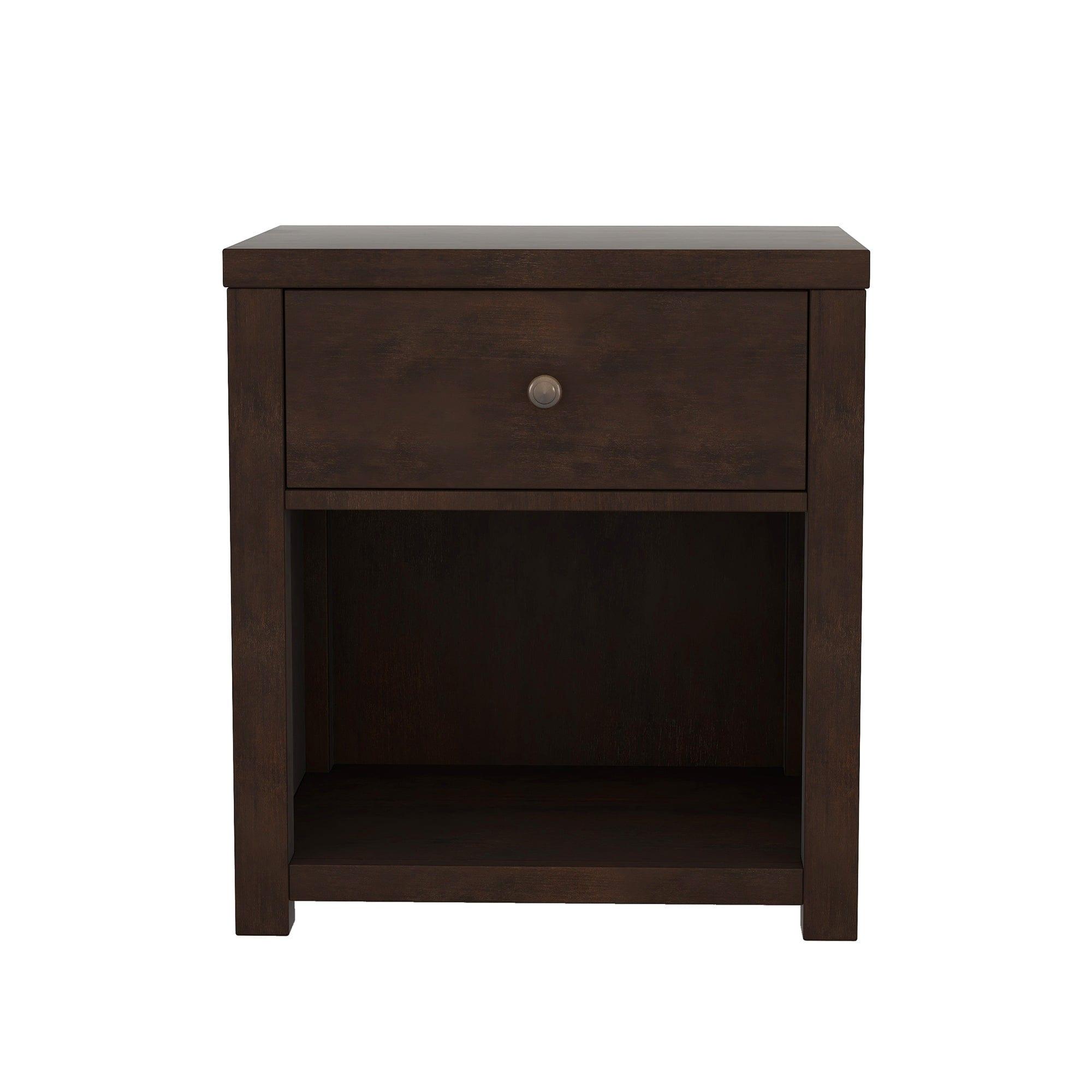 Shop Vintage Aesthetic 1 Drawer Solid Wood Nightstand Sofa End Table in Rich Brown (Nightstand of Freely Configurable Bedroom Sets) Mademoiselle Home Decor