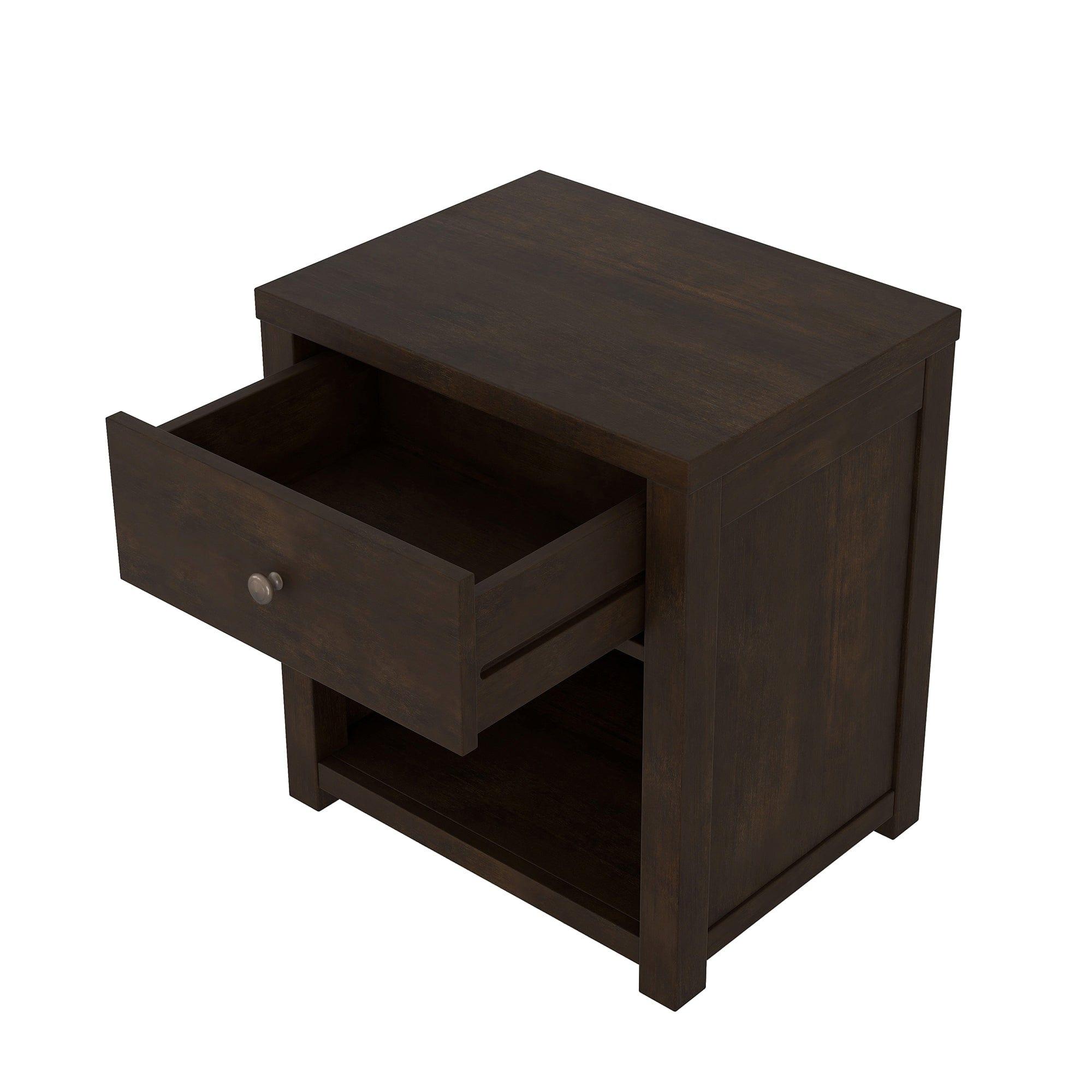 Shop Vintage Aesthetic 1 Drawer Solid Wood Nightstand Sofa End Table in Rich Brown (Nightstand of Freely Configurable Bedroom Sets) Mademoiselle Home Decor