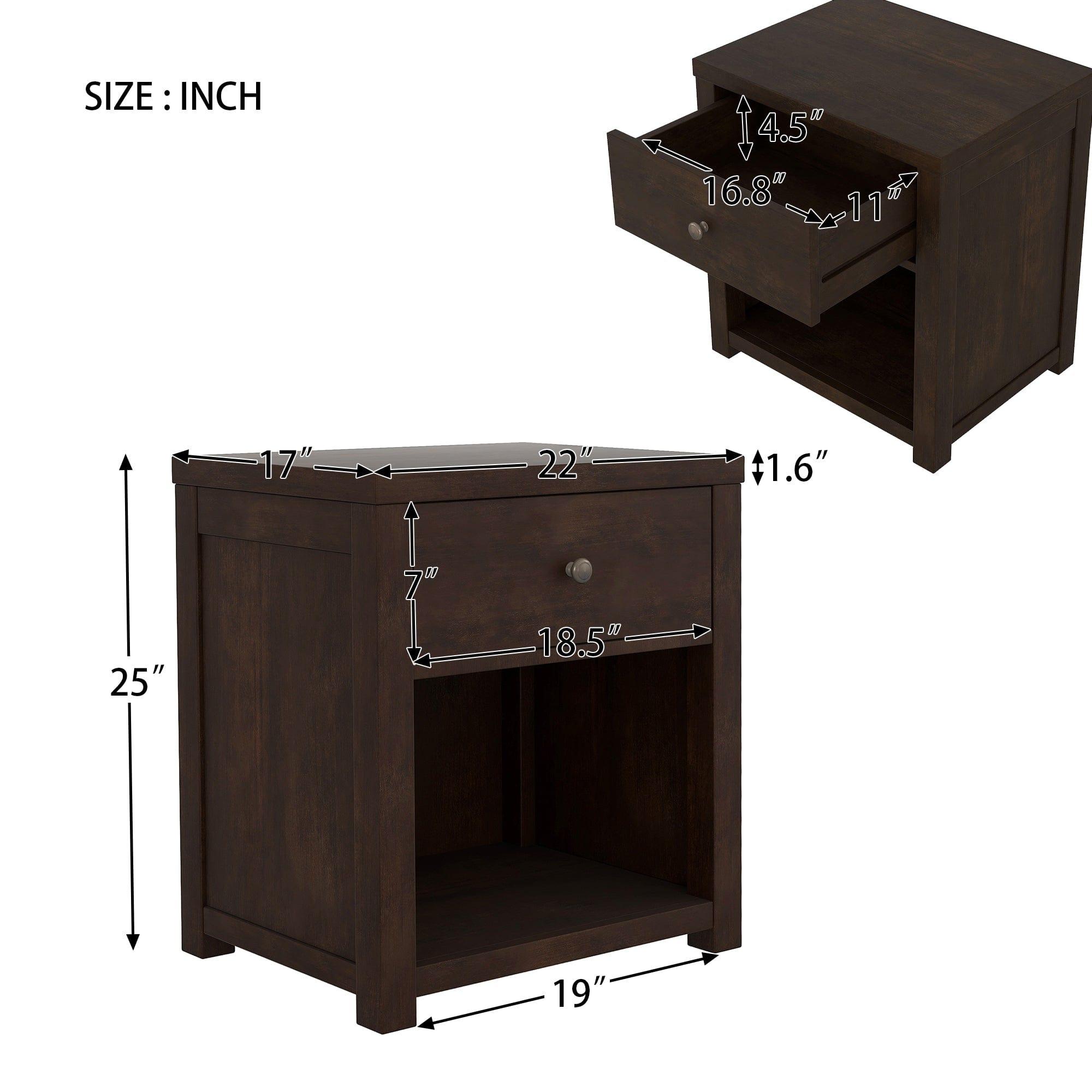 Shop Vintage Aesthetic 1 Drawer Solid Wood Nightstand Sofa End Table in Rich Brown (Nightstand of Freely Configurable Bedroom Sets) Mademoiselle Home Decor