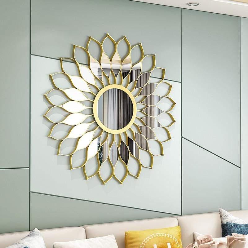 Shop 0 Europe Wrought Iron Wall Hanging Gold Sun Flower Decorative Mirrors Decor Home Livingroom Background Wall Mural Ornaments Crafts Mademoiselle Home Decor