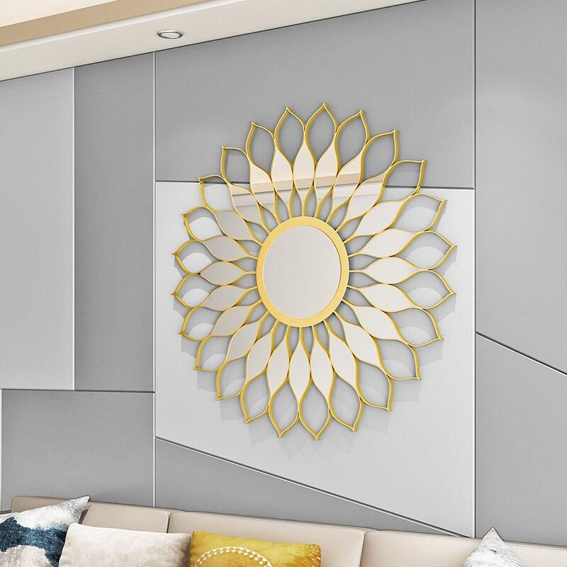 Shop 0 Europe Wrought Iron Wall Hanging Gold Sun Flower Decorative Mirrors Decor Home Livingroom Background Wall Mural Ornaments Crafts Mademoiselle Home Decor