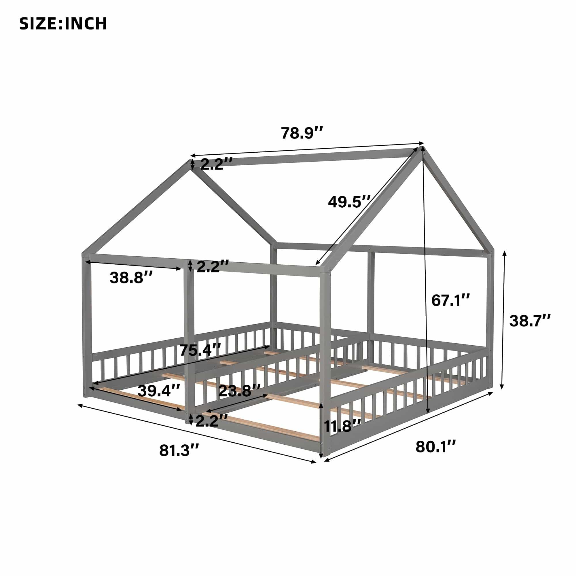 Shop Twin Size House Platform Beds,Two Shared Beds, Gray Mademoiselle Home Decor