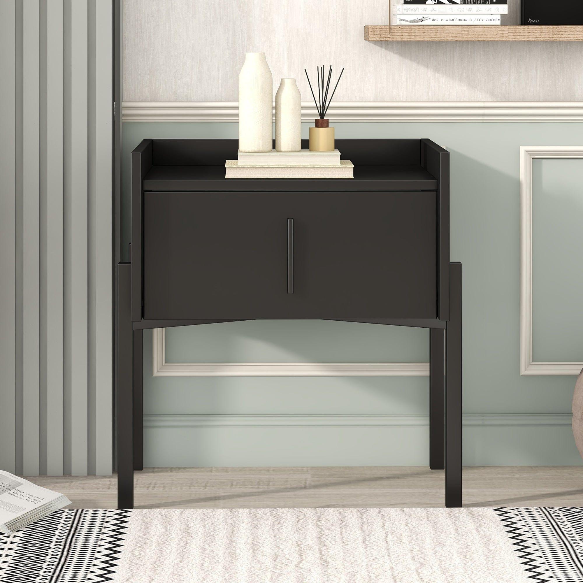 Shop Nightstand with Drawer ,Storage Bedside Table with USB Charging Ports- Black Mademoiselle Home Decor