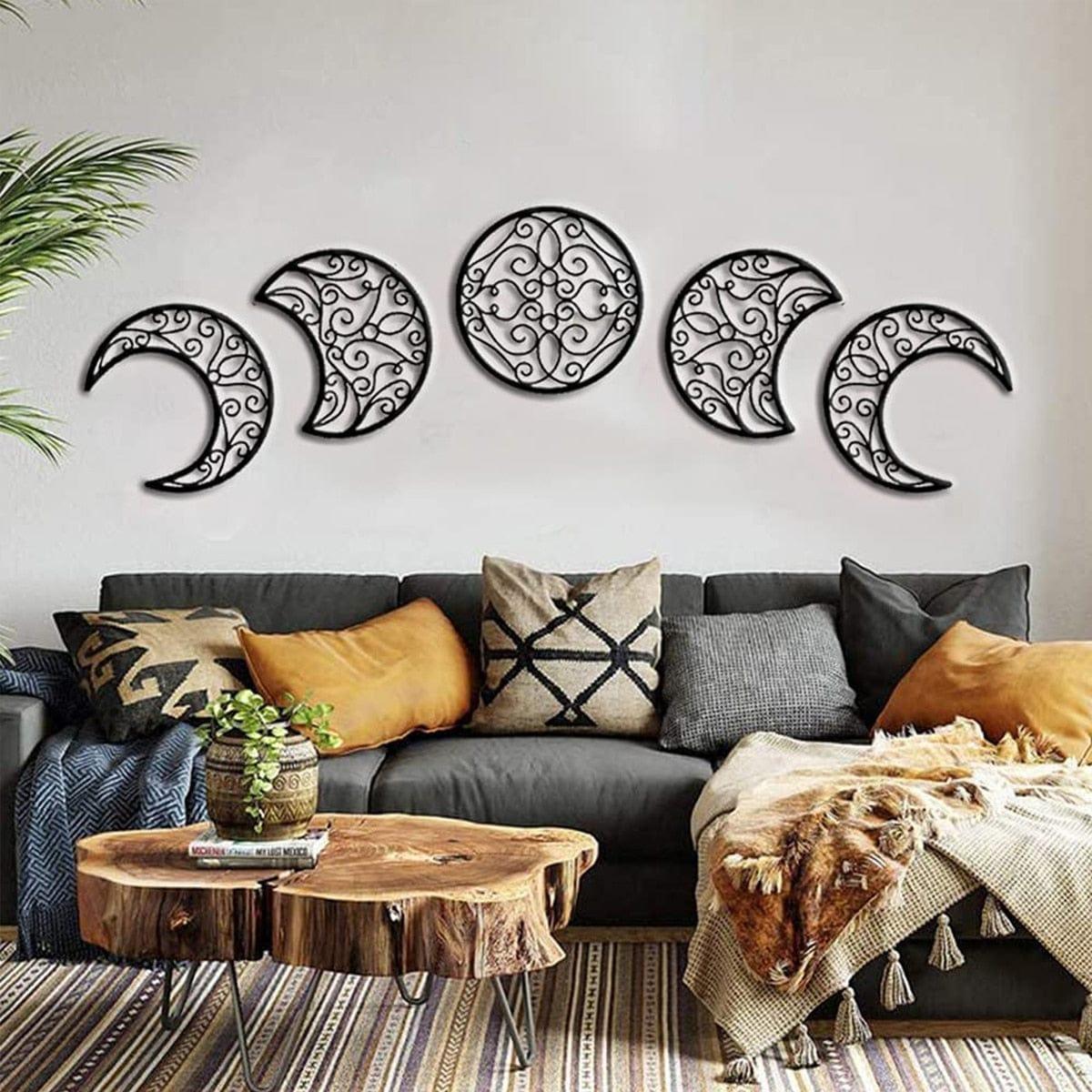 Shop 0 5pcs 3D Wooden Moon Phases Wall Decorative Natural Design Moon Cycle Variation Decorative Creative Bohemian Wall-mounted Decor Mademoiselle Home Decor