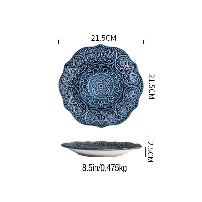 Shop 0 8.5inch salad Plate Blue Retro Ceramic Dinner Plate Relief High-end Western Plates Mug Dinnerware Steak Dish Salad Soup Noodles Rice Bowl Tableware Mademoiselle Home Decor