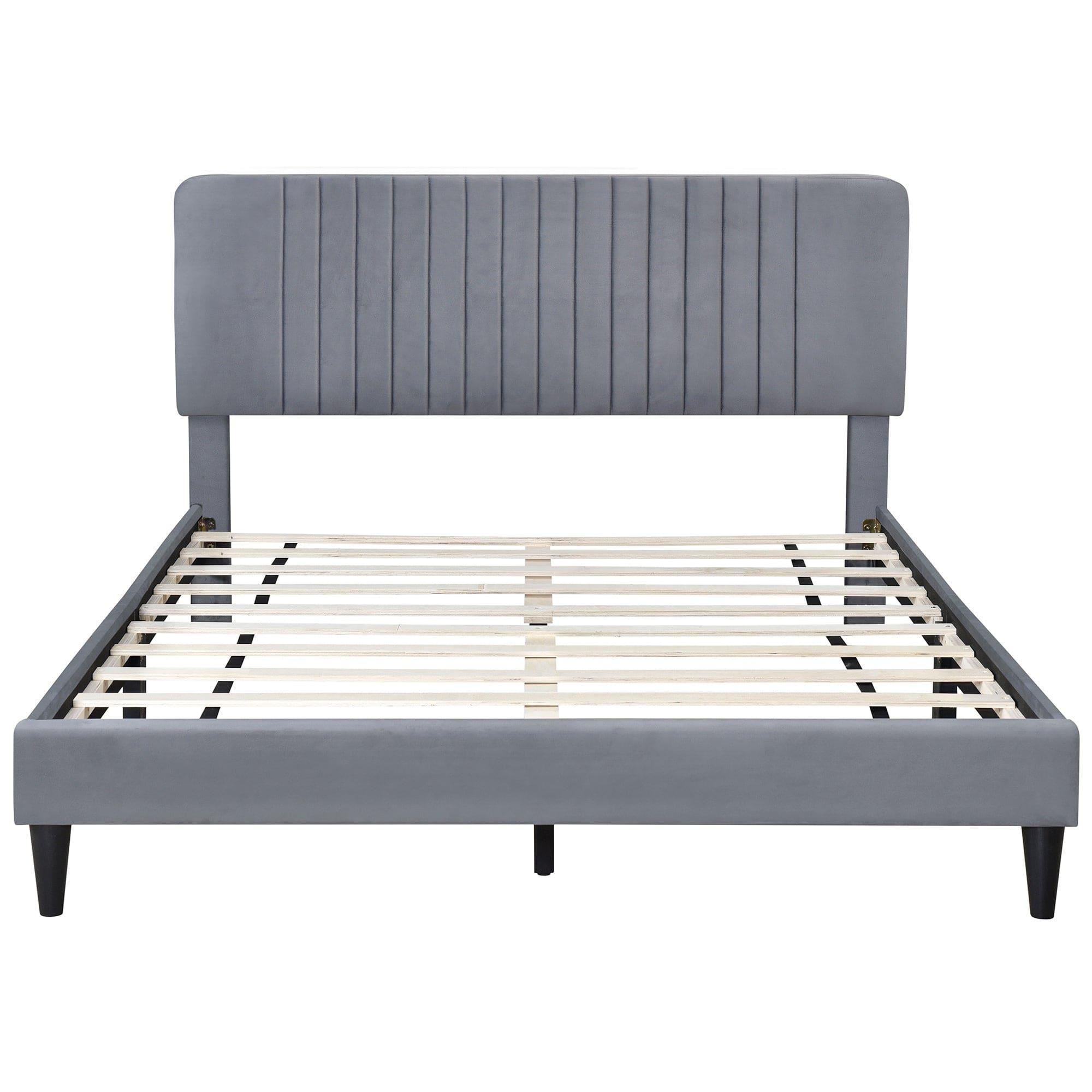 Shop Queen Size Upholstered Platform Bed,No Box Spring Needed, Velvet Fabric,Gray Mademoiselle Home Decor