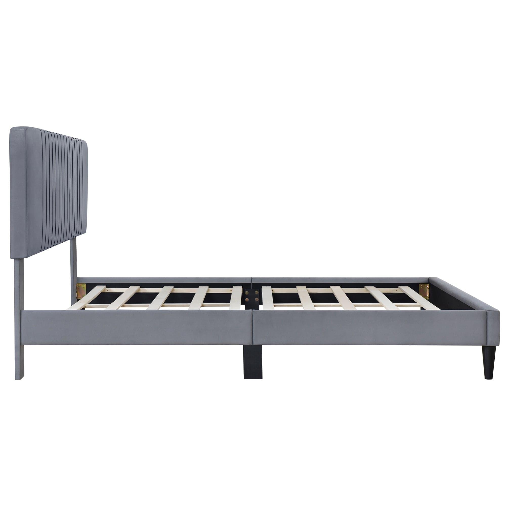 Shop Queen Size Upholstered Platform Bed,No Box Spring Needed, Velvet Fabric,Gray Mademoiselle Home Decor