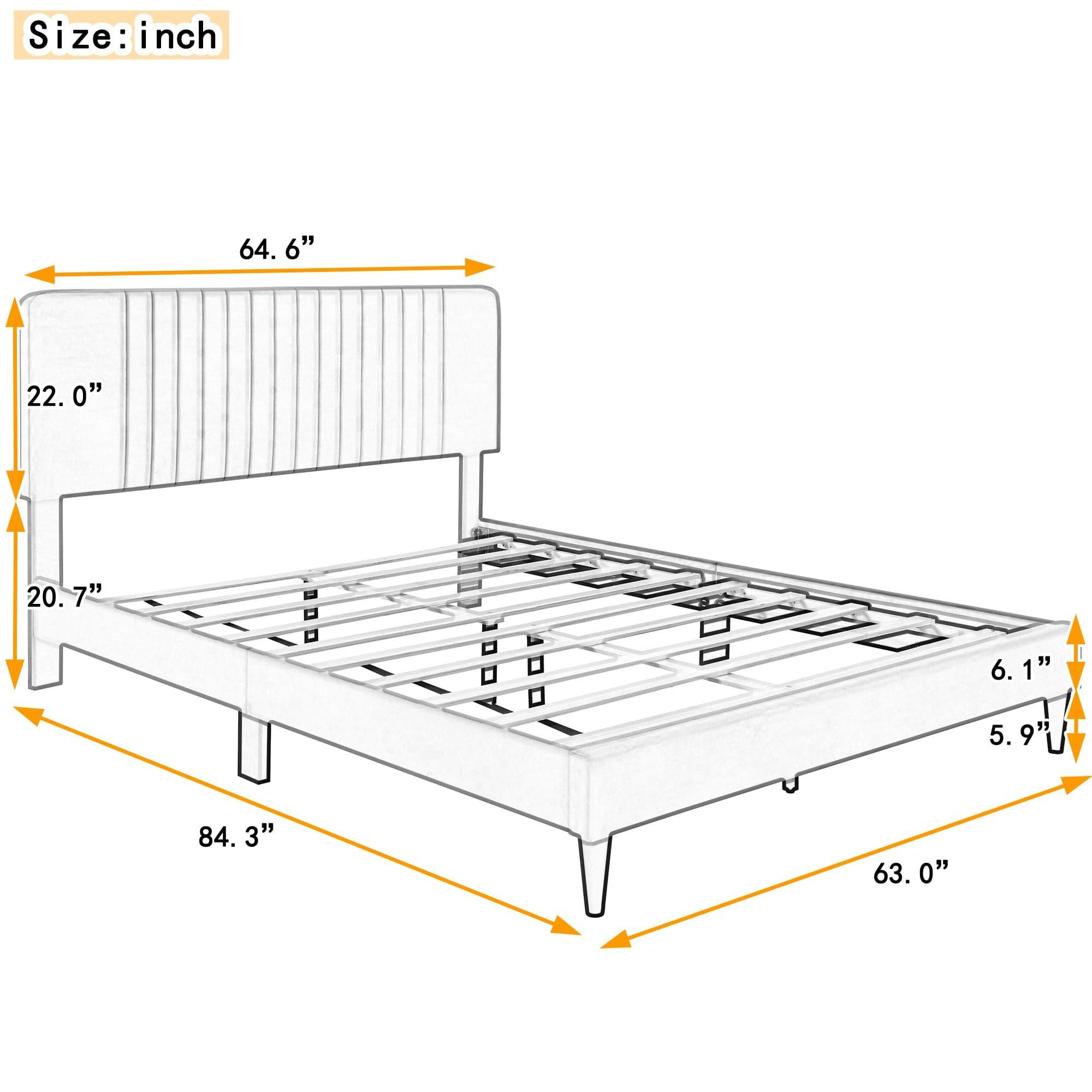 Shop Queen Size Upholstered Platform Bed,No Box Spring Needed, Velvet Fabric,Gray Mademoiselle Home Decor