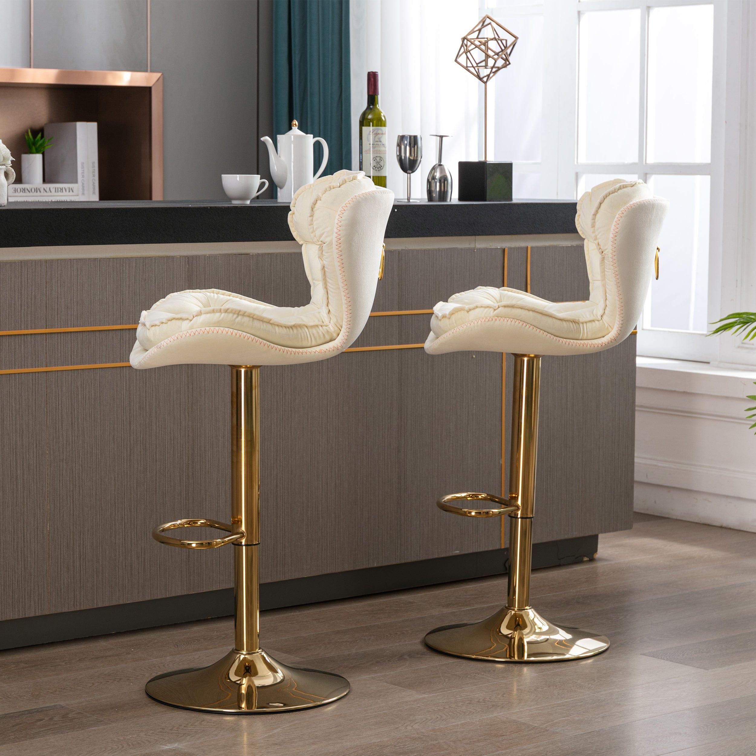 Shop Set of 2  Bar Stools,with Chrome Footrest and Base Swivel Height Adjustable Mechanical Lifting Velvet + Golden Leg Simple Bar Stool-cream Mademoiselle Home Decor