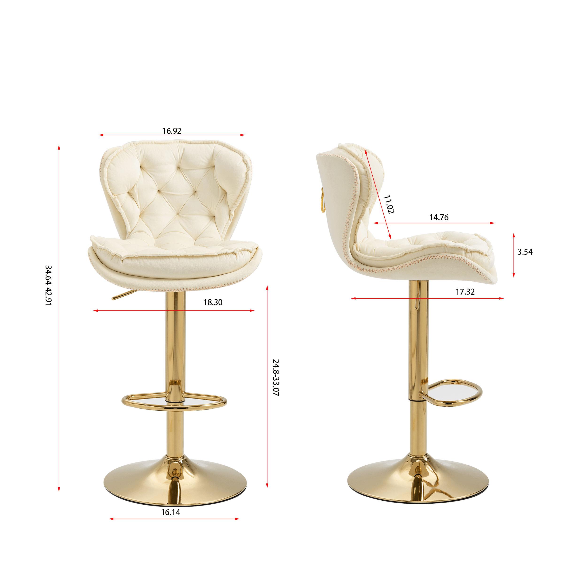 Shop Set of 2  Bar Stools,with Chrome Footrest and Base Swivel Height Adjustable Mechanical Lifting Velvet + Golden Leg Simple Bar Stool-cream Mademoiselle Home Decor