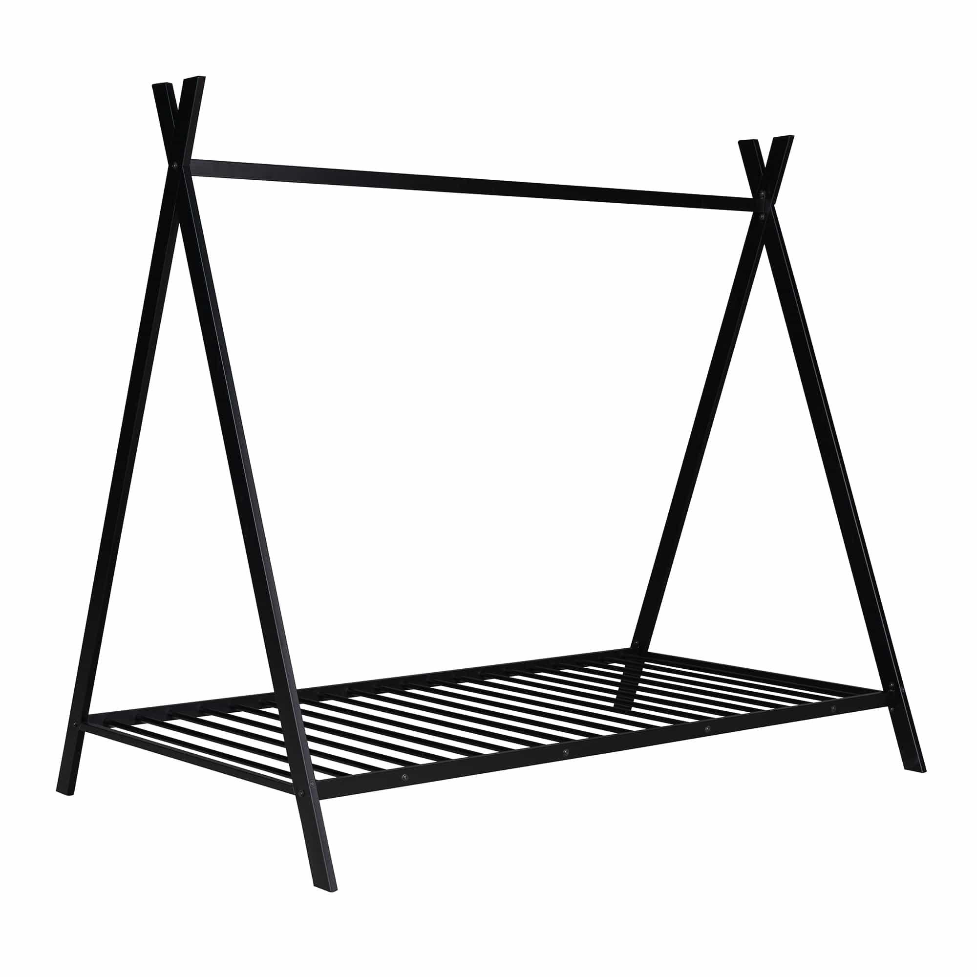 Shop House Bed Tent Bed Frame Twin Size Metal Floor Play House Bed with Slat for Kids Girls Boys , No Box Spring Needed Black Mademoiselle Home Decor