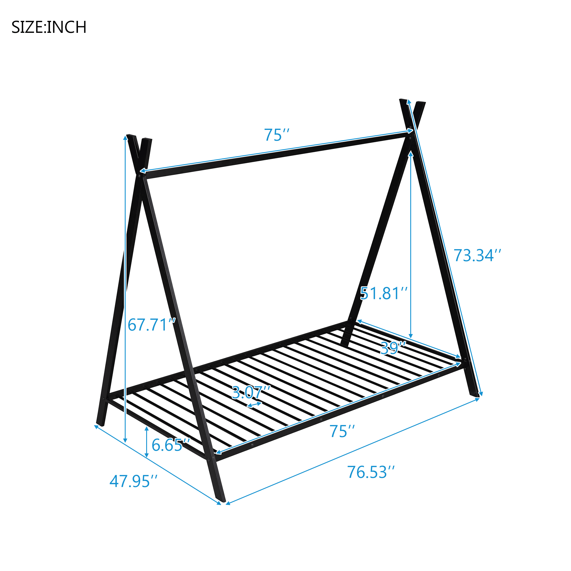 Shop House Bed Tent Bed Frame Twin Size Metal Floor Play House Bed with Slat for Kids Girls Boys , No Box Spring Needed Black Mademoiselle Home Decor