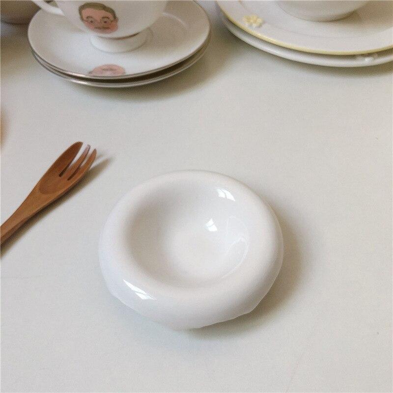 Shop 0 Chubby Flat Plate Ceramic Dishes Salad Dessert Plates Dinner Sauce Bowl White Turn-up Mini Vinegar Dish Jewelry Display Plate Mademoiselle Home Decor