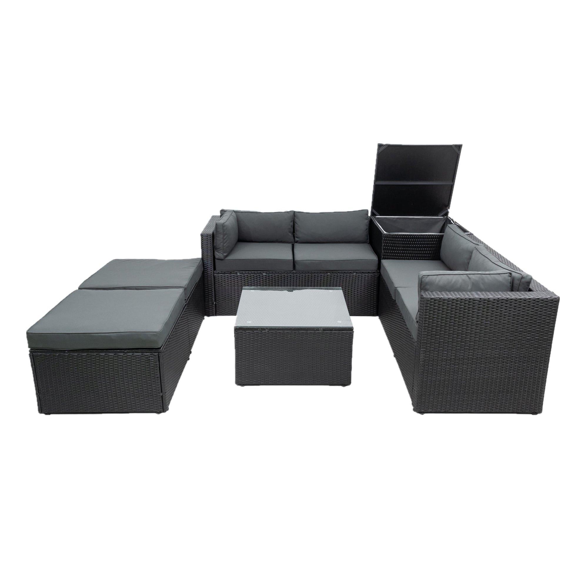 Shop 6 Piece Patio Rattan Wicker Outdoor Furniture Conversation Sofa Set with Storage Box Removeable Cushions and Temper glass TableTop Mademoiselle Home Decor