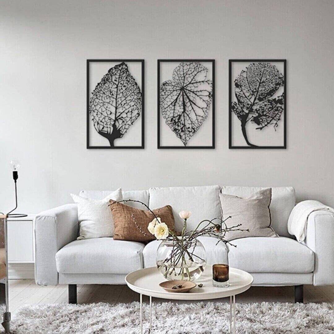 Shop 0 Wooden Wall Table Quality Black Color 3 Pieces Dried Leaf Luxury Home Living Room Bedroom Design New 3D Gift Mademoiselle Home Decor