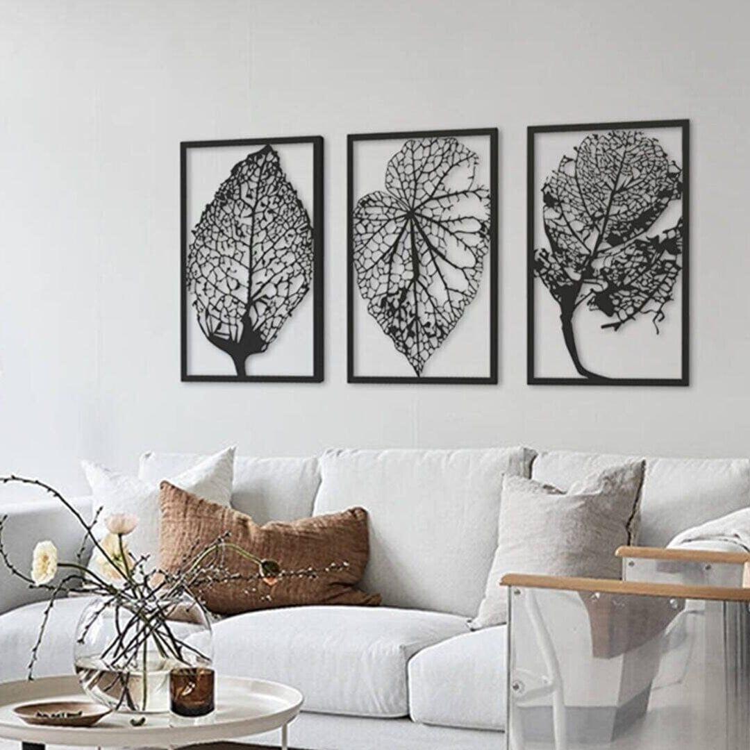 Shop 0 Wooden Wall Table Quality Black Color 3 Pieces Dried Leaf Luxury Home Living Room Bedroom Design New 3D Gift Mademoiselle Home Decor