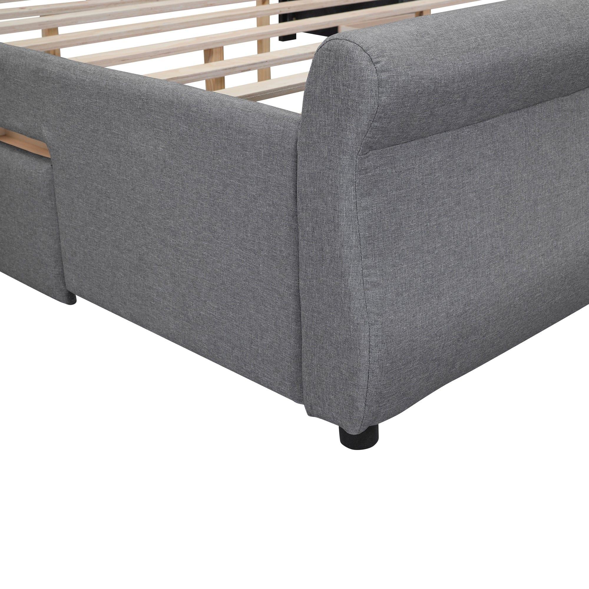 Shop King Size Upholstery Platform Bed with Two Drawers, Gray Mademoiselle Home Decor