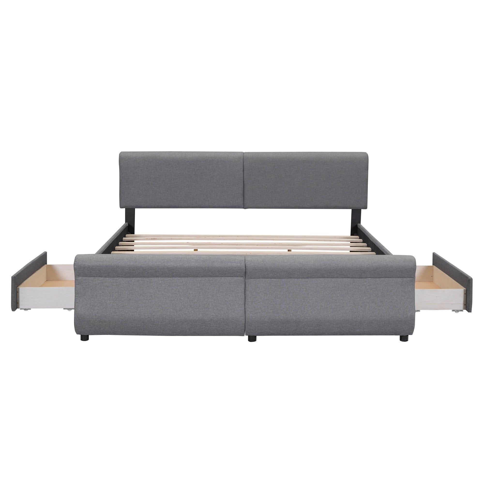Shop King Size Upholstery Platform Bed with Two Drawers, Gray Mademoiselle Home Decor