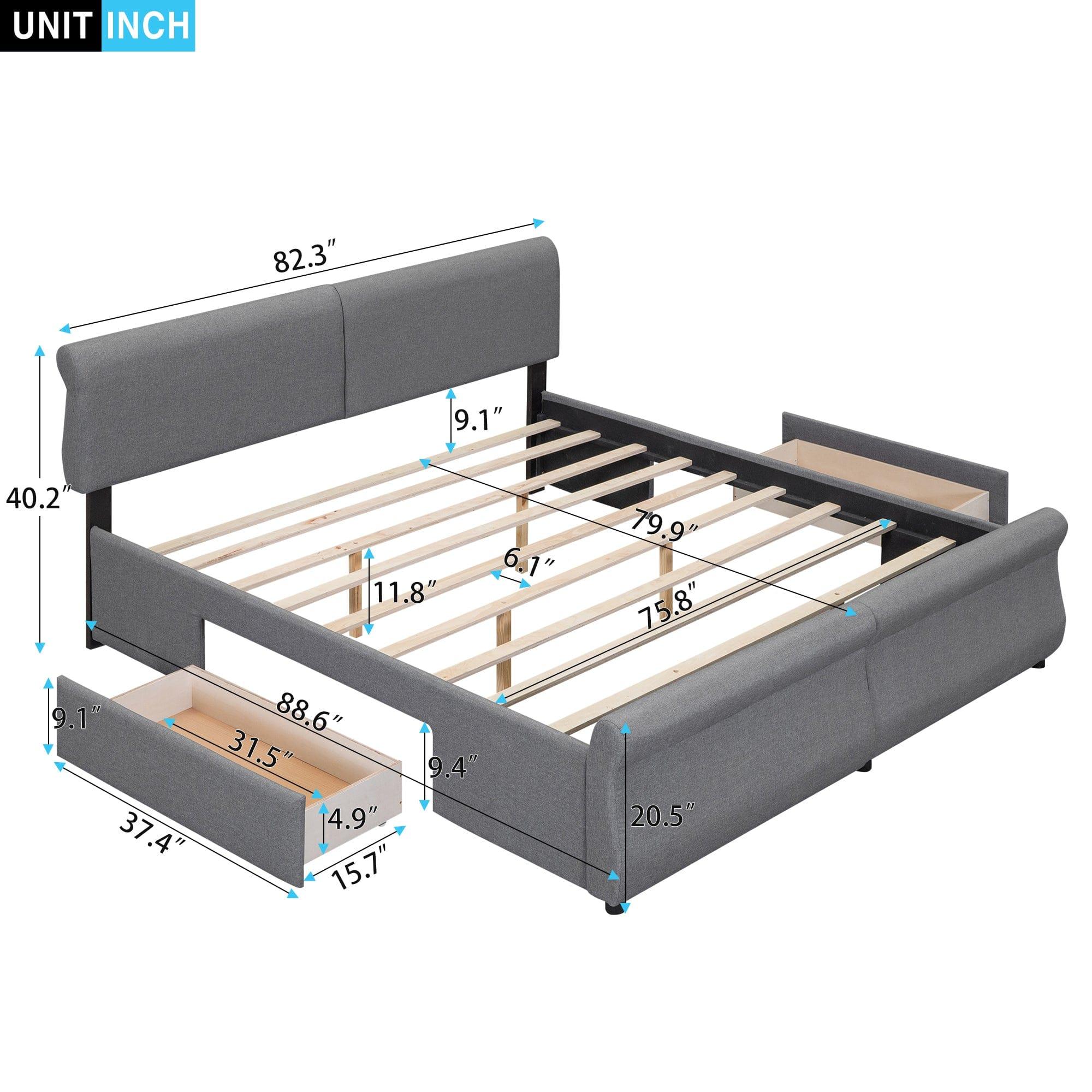 Shop King Size Upholstery Platform Bed with Two Drawers, Gray Mademoiselle Home Decor