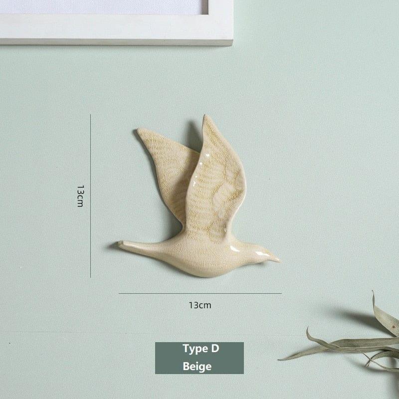 Shop 0 Type D-Beige / China 3D Ceramic Birds Shape Wall Hanging Decorations Simple Home Decorations Accessories Decoracao Para Casa Wall Crafts Ornaments Mademoiselle Home Decor