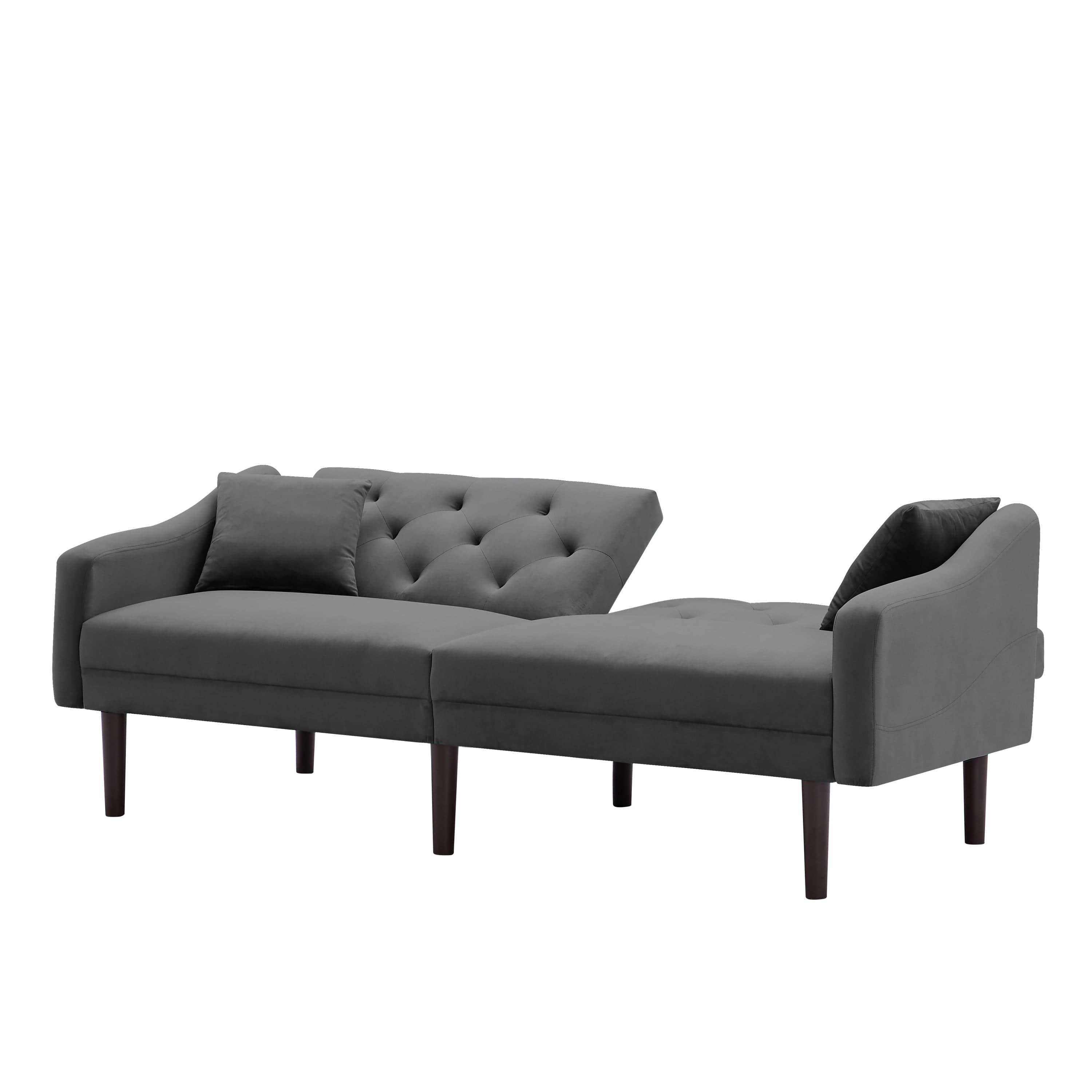 Shop FUTON SOFA SLEEPER GREY VELVET WITH 2 PILLOWS(same as W223S00382,W223S00954) ***Not available for sale on Walmart*** Mademoiselle Home Decor