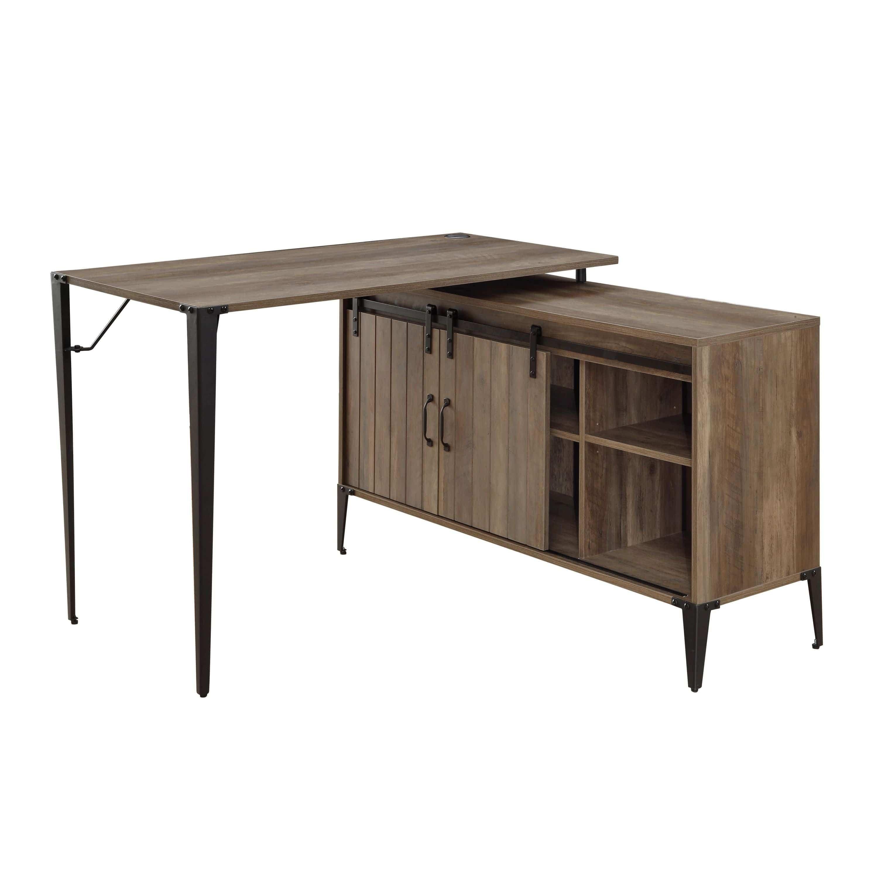 Shop ACME Zakwani Writing Desk, Rustic Oak & Black Finish OF00010 Mademoiselle Home Decor