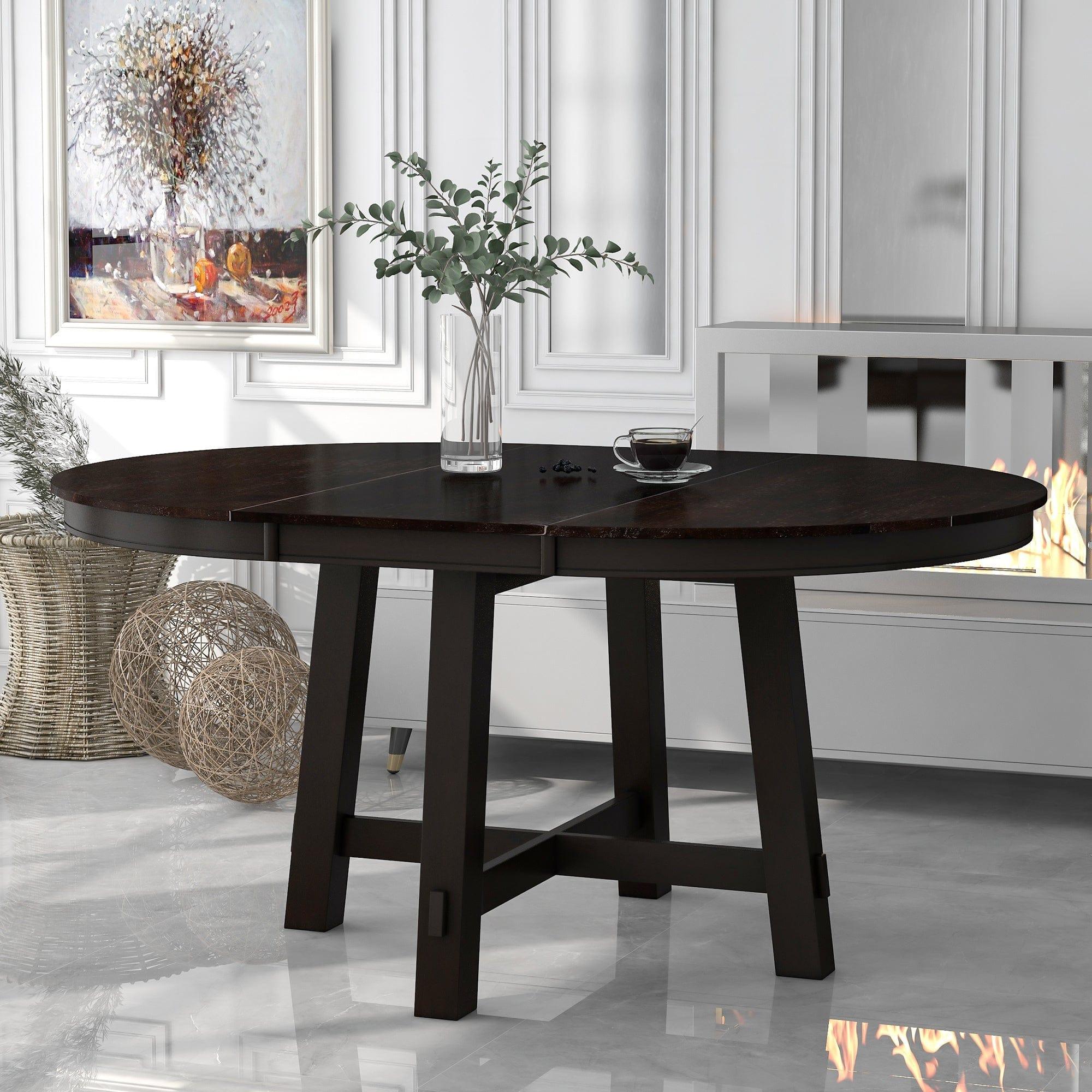 Shop TREXM Farmhouse Round Extendable Dining Table with 16" Leaf Wood Kitchen Table (Espresso) Mademoiselle Home Decor