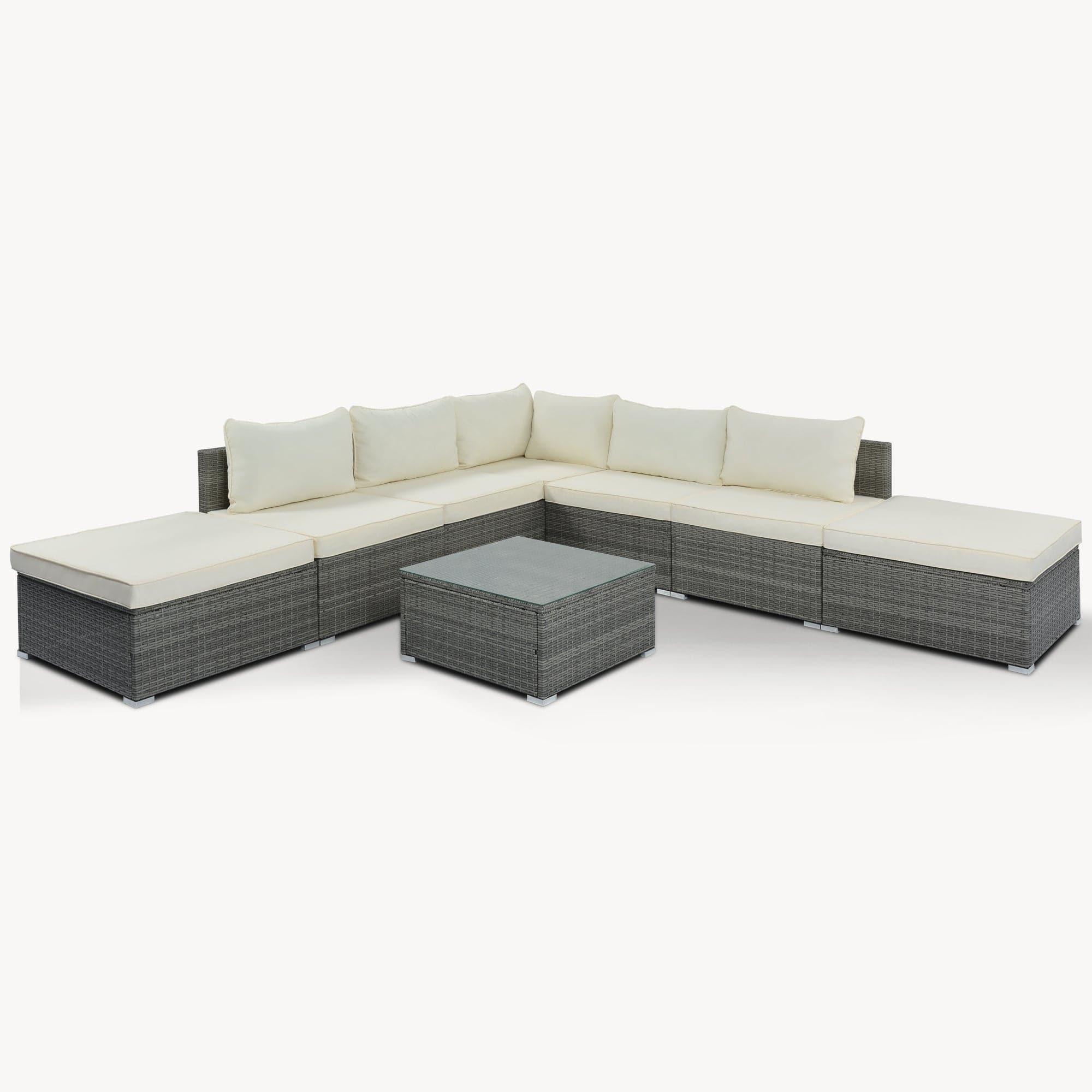 Shop 8-Pieces Outdoor Patio Furniture Sets, Garden Conversation Wicker Sofa Set, Single Sofa Combinable, Beige Cushions Gray Wicker Mademoiselle Home Decor