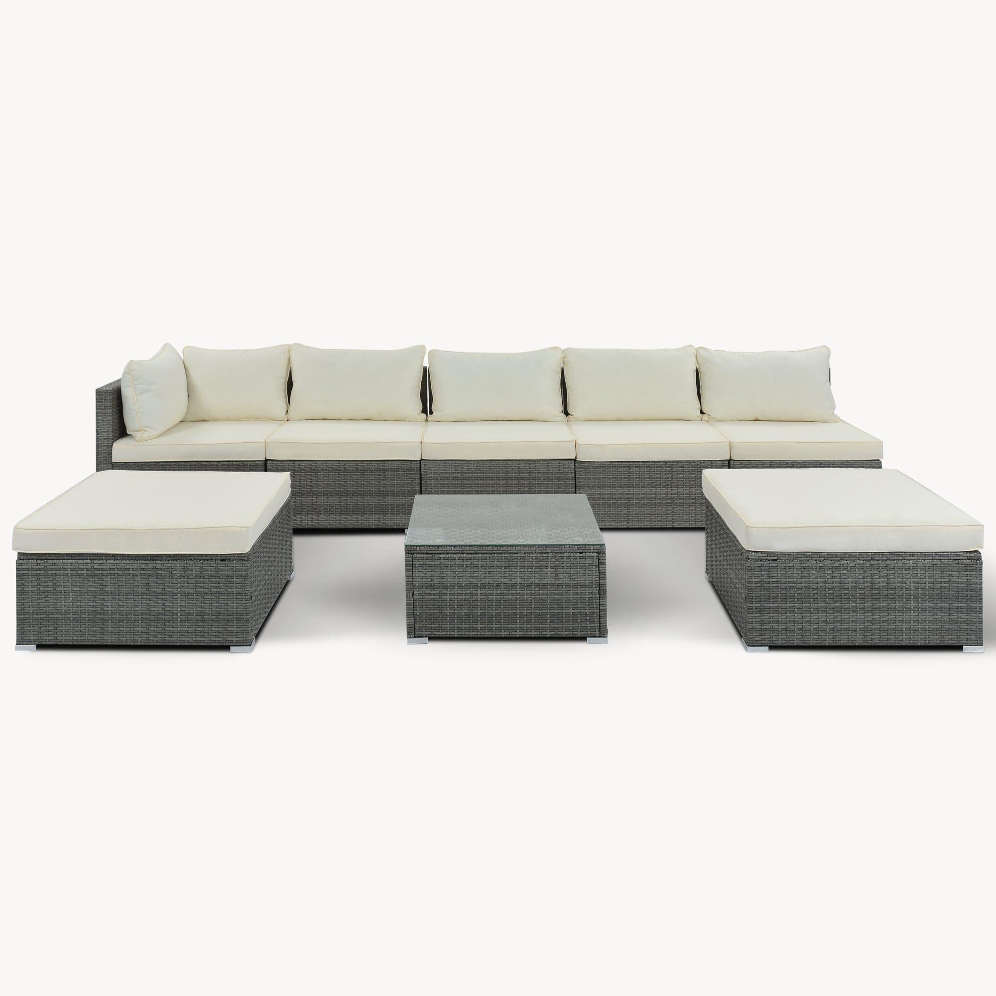 Shop 8-Pieces Outdoor Patio Furniture Sets, Garden Conversation Wicker Sofa Set, Single Sofa Combinable, Beige Cushions Gray Wicker Mademoiselle Home Decor