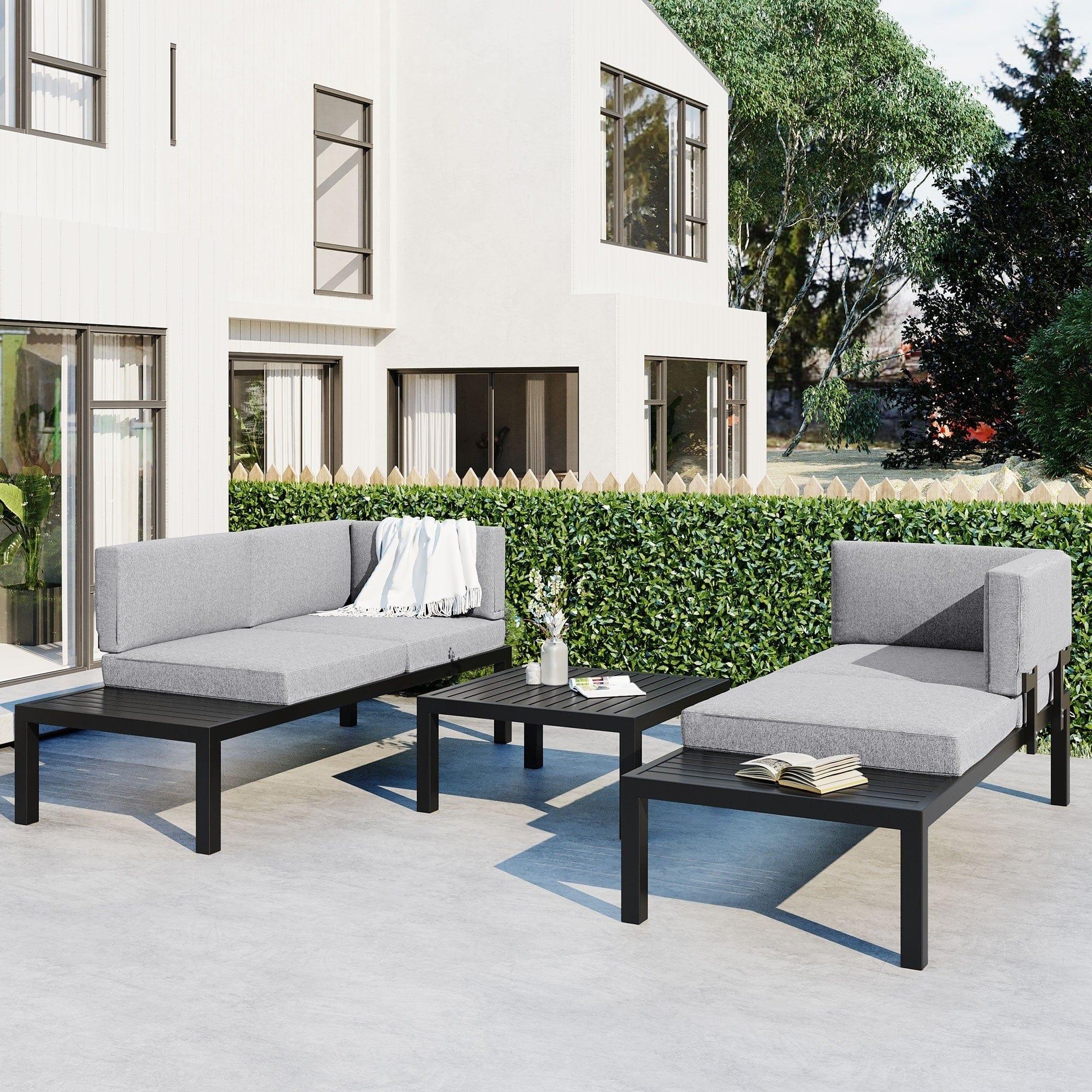 Shop TOPMAX Outdoor 3-piece Aluminum Alloy Sectional Sofa Set with End Table and Coffee Table,Black Frame+Gray Cushion Mademoiselle Home Decor