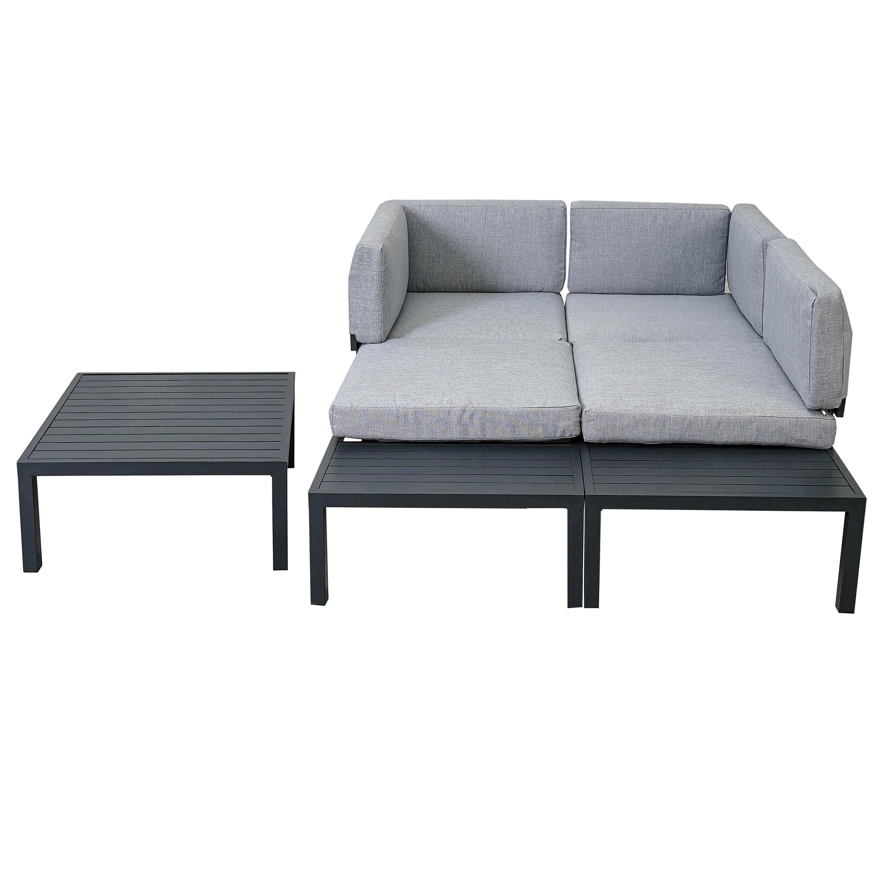 Shop TOPMAX Outdoor 3-piece Aluminum Alloy Sectional Sofa Set with End Table and Coffee Table,Black Frame+Gray Cushion Mademoiselle Home Decor