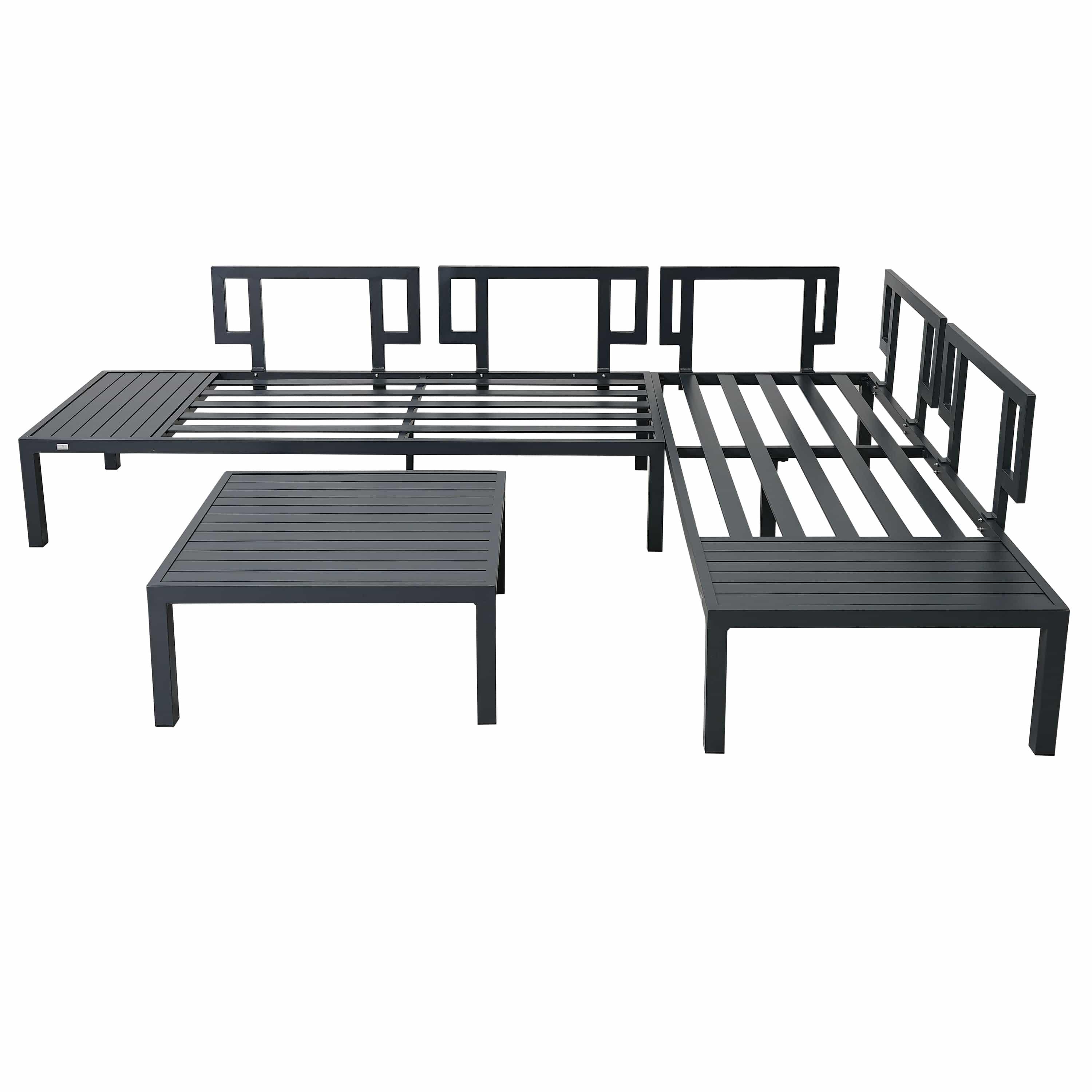 Shop TOPMAX Outdoor 3-piece Aluminum Alloy Sectional Sofa Set with End Table and Coffee Table,Black Frame+Gray Cushion Mademoiselle Home Decor