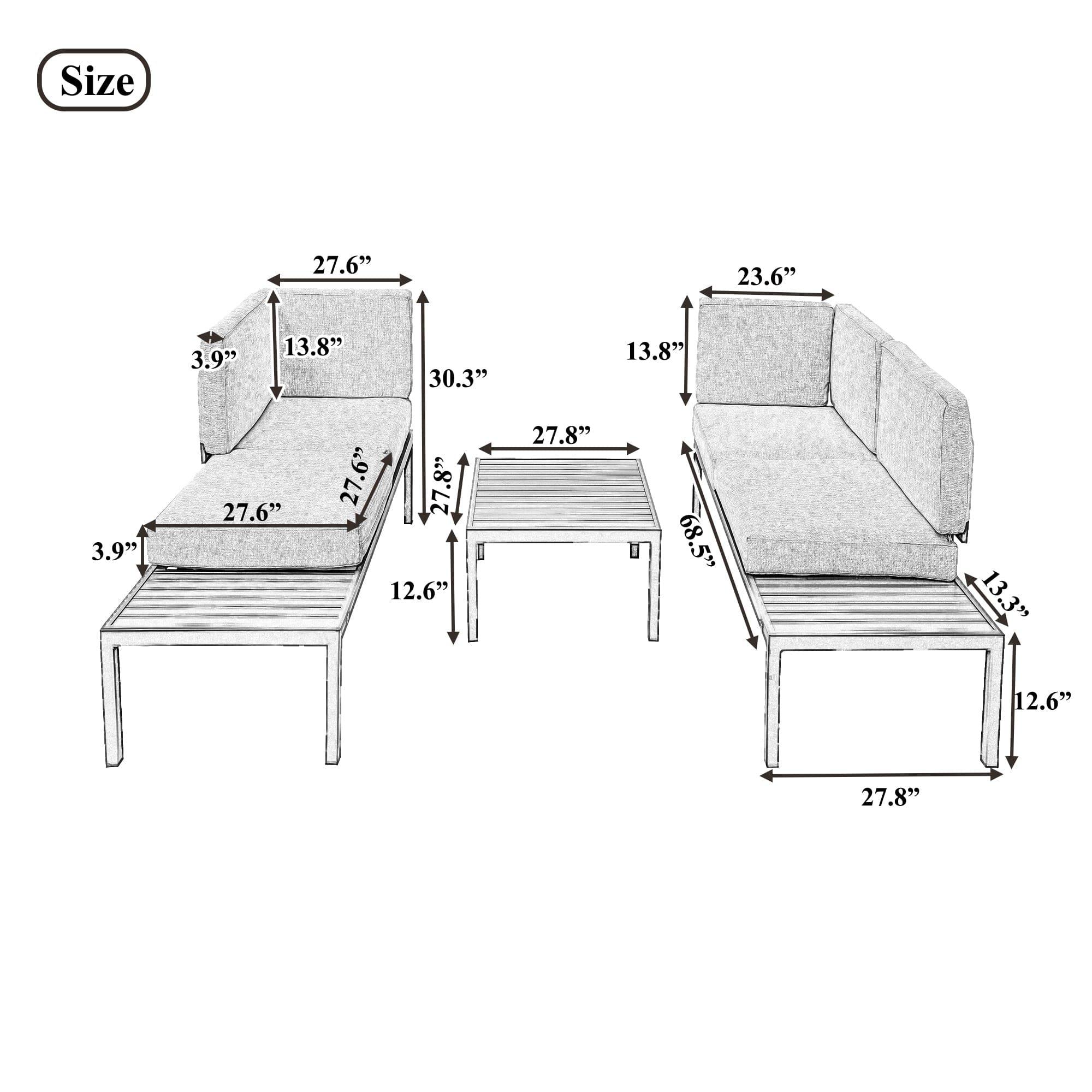 Shop TOPMAX Outdoor 3-piece Aluminum Alloy Sectional Sofa Set with End Table and Coffee Table,Black Frame+Gray Cushion Mademoiselle Home Decor