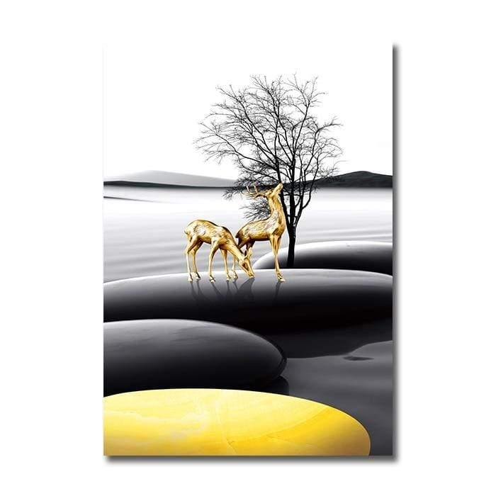 Shop 0 13x18cm No Frame / A Modern Landscape Poster Black Yellow Stone Boat Deer Wall Art Canvas Painting Nordic Print Wall Pictures Living room Decoration Mademoiselle Home Decor