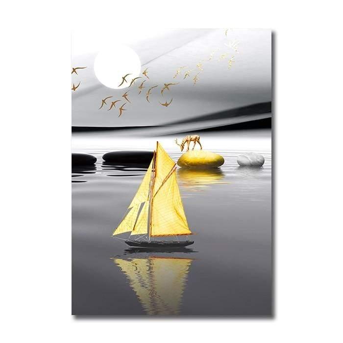 Shop 0 13x18cm No Frame / C Modern Landscape Poster Black Yellow Stone Boat Deer Wall Art Canvas Painting Nordic Print Wall Pictures Living room Decoration Mademoiselle Home Decor