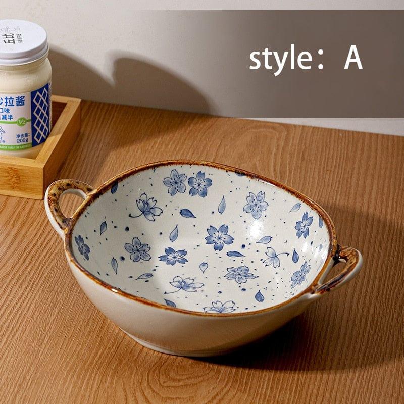 Shop 0 A 700ml Ceramic Salad Bowl With Handle Kitchen Soup Noodle Bowl Pasta Fruit Plate Japanese Tableware Microwave Oven Bakware Pan Mademoiselle Home Decor