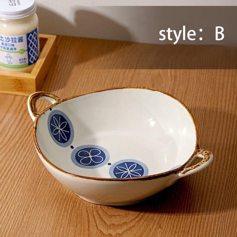 Shop 0 B 700ml Ceramic Salad Bowl With Handle Kitchen Soup Noodle Bowl Pasta Fruit Plate Japanese Tableware Microwave Oven Bakware Pan Mademoiselle Home Decor