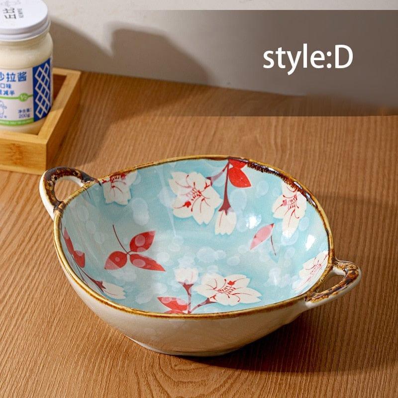Shop 0 D 700ml Ceramic Salad Bowl With Handle Kitchen Soup Noodle Bowl Pasta Fruit Plate Japanese Tableware Microwave Oven Bakware Pan Mademoiselle Home Decor