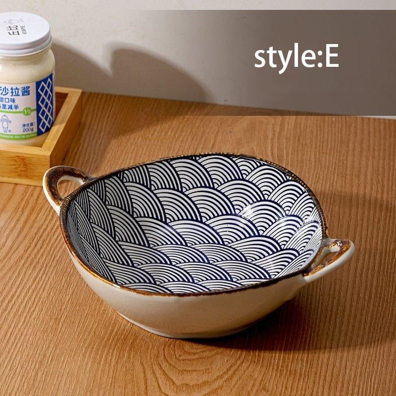 Shop 0 E 700ml Ceramic Salad Bowl With Handle Kitchen Soup Noodle Bowl Pasta Fruit Plate Japanese Tableware Microwave Oven Bakware Pan Mademoiselle Home Decor